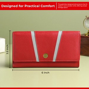 WRIZA Genuine Leather Fashion Women Wallet RFID Protection <b>Red</b> Clutch <b>Purse</b> Push Button Closure Card Slots Coin Pocket Summer - Product Image 6