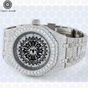 Charm Jewells Luxury Stainless Steel <b>Watch</b> 42mm Round Case Analog Quartz Movement Diamond Encrusted Folding Clasp - Product Image 1