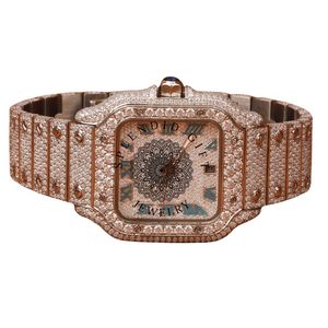 Reloj de Lujo para Hombre, Oro Rosa con Diamantes, Movimiento Analógico de Cuarzo ETA, Caja con Moissanita, Correa Plateada de 28mm, Esfera de Cristal de Zafiro, Resistente al Agua 10m - Product Image 1