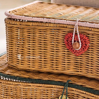 Panier de rangement rectangulaire en rotin tressé avec couvercle, en osier artisanal, multifonctionnel, pour la maison, en fibres naturelles durables