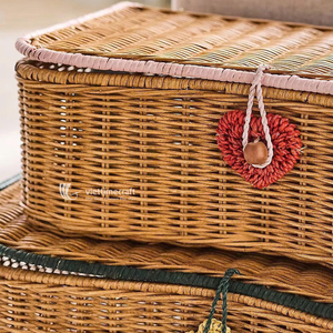 Woven Rattan Laundry & <b>Storage</b> <b>Basket</b> with Lid, Artisan Wicker Home Organizer Bin, Sustainable Natural Fiber Decorative Box - Product Image 2