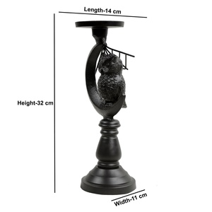Lumi <b>Black</b> Aluminum Handmade Eco-Friendly <b>Candlestick</b> Holder with Owl and Moon Design for Religious Activities - Product Image 3