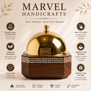 Casserole isotherme de luxe en bois Marvel Handicrafts avec couvercle en acier inoxydable, double paroi, réchaud alimentaire, bol de service - Product Image 5