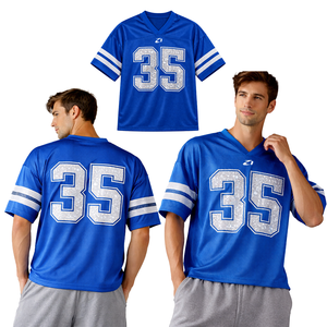 เสื้อเจอร์ซีย์อเมริกันฟุตบอลผ้าตาข่ายประดับคริสตัลหรูหรา สีน้ำเงิน คอวี แขนสั้น ระบายอากาศได้ดี เสื้อกีฬา สตรีทแวร์สั่งทำได้ - Product Image 1