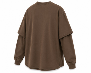 เสื้อยืดคอกลมแขนยาวทรงโอเวอร์ไซส์สไตล์ไฮสตรีทสำหรับผู้ชาย ผ้าฝ้าย 100% คุณสมบัติป้องกันขนร่วง ผ้าหนา 220 กรัม - Product Image 2