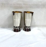 Coupe Kiddush de Luxe Personnalisable Moderne avec Texte Juif, Verre à Vin Fait Main 240/300ml, Gobelet en Laiton, OEM/ODM Disponible