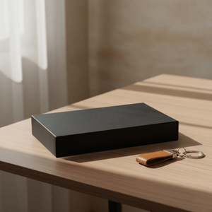 Caja Plegable de Cartón Kraft Reciclado Personalizada para Accesorios de Cuero | Caja de Regalo con Recubrimiento UV y Laminado Mate con Forro de Esponja - Product Image 1