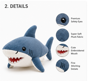 Peluche de Tiburón, Juguete de Peluche Suave, Lindo Dibujo Animado, Pequeño Juguete para Abrazar con Relleno de Algodón PP y Diseño Kawaii - Product Image 3