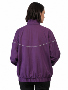 Purple Unisex <b>Racer</b> <b>Jacket</b> Batwing Sleeve Zipper Closure Windproof Sporty Stand Collar Autumn Wear - Product Image 2