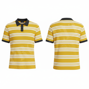 Polo rayé imprimé personnalisé à manches courtes en mélange de coton respirant, coupe ajustée, col polo, style décontracté et tendance pour l'été - Product Image 3