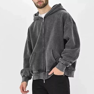 Custom Oversized Acid Washed Distressed <b>Zip</b> <b>Up</b> Hoodies <b>Top</b> Seller Cotton Fabric Streetwear <b>Men</b> Washed Hoodies Customized - Product Image 4