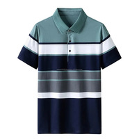 Polo décontracté à manches courtes pour hommes T-Shirt décontracté d'été à manches courtes Tops Stripe Printed Button Polo Vêtements surdimensionnés