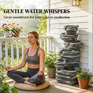 Fontana da Giardino a LED da Esterno Alta 100 cm, Cascata a 6 Livelli in Resina Grigia, Elegante Cascata da Esterno con LED - Product Image 6