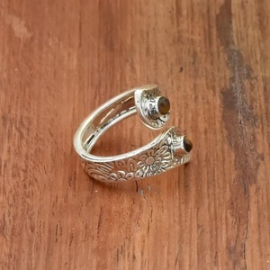 Handmade <b>Tiger</b> <b>Eye</b> Adjustable <b>Ring</b> 925 Sterling Silver Boho Flower Engraved Jewelry for Women - Product Image 6