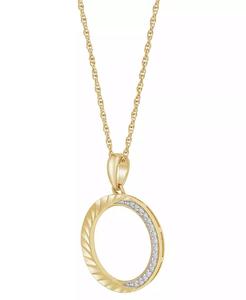 Collana pendente a cerchio di diamanti (1/10 ct. T. w.) in argento Sterling placcato oro 14k, extender 16 "+ 2" | Macacy's - Product Image 3