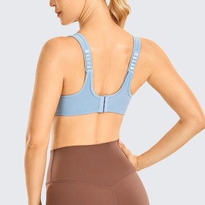 Women's Light <b>Blue</b> Deep V-Neck Seamless Sports <b>Bra</b> Medium Support Breathable Yoga <b>Bras</b> Non-Adjusted Straps Solid Color Gym Fit. - Product Image 4