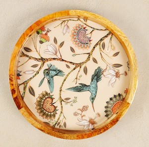 Plateau de service rectangulaire en bois à motif floral, assiette décorative pour aliments, support à gâteau, plateau en résine finition Meena, fabriqué en Inde - Product Image 2