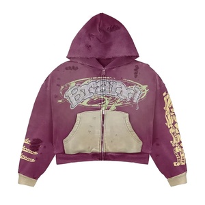 Sudadera con Capucha Oversize con Cremallera y Estampado de Marca, Bolsillo Frontal, Estilo Urbano para Hombre, Moda Americana, Estilo USA - Product Image 4