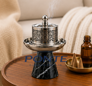 Marble Base Metal Incense Burner Modern Arabic Mabkhara For Bakhoor & Oud Elegant Frankincense Censer For Ramadan Home <b>Decor</b> - Product Image 6
