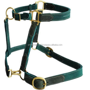 Licol de cheval rembourré en cuir bicolore teal, cousu fantaisie, personnalisé en gros, taille Full Cob, avec boucle et anneaux en laiton massif - Product Image 4