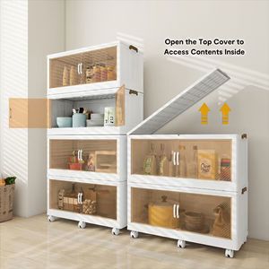 Scatola portaoggetti pieghevole trasparente da 383 QT, 25,6 pollici di larghezza, a 4 livelli, grande capacità, organizer portatile per armadio, facile accesso, salvaspazio - Product Image 6