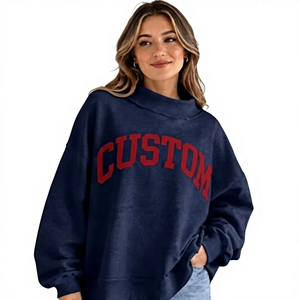 Women Oversized Mock Neck Fleece Sweatshirt With <b>Extended</b> <b>Collar</b> Relaxed Sleeves And Plush Warmth For Everyday City Wear - Product Image 1