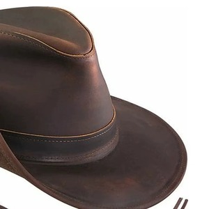 Chapeau de cowboy en cuir véritable, haute qualité, léger, pour les voyages en plein air, sangle réglable, unisexe, chapeau en cuir tendance à prix de gros - Product Image 2