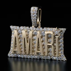 Iced Out Moissanite Letter Name <b>Pendant</b> 18K Gold Plated 925 <b>SIlver</b> HipHop Style Jewelry For Everyday Wear <b>Initial</b> Letter <b>Pendant</b> - Product Image 1