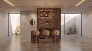 Modern Wooden Home Bar Cabinet with Glass Shelves and LED Lighting for Living Room <b>Storage</b> - Product Image 5