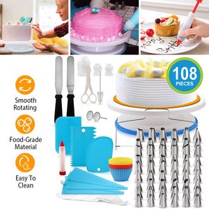 11-Inch Rotating Cake Turntable with 108pcs Cake Decorating Supplies <b>Kit</b> Revolving Cake Table Stand Base <b>Baking</b> Tools - Product Image 1