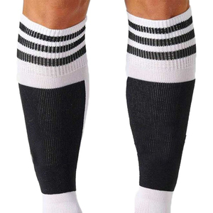 Chaussettes blanches mi-hautes avec rayures noires et talon renforcé, en coton respirant, pour le football et les sports, pour adultes, printemps - Product Image 3