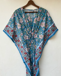 Nuevo Kaftán con Estampado Animal, Cuello en V, Cierre con Cordón, Corte Evase, de Algodón Suave Indio, con Encaje, Largo Completo, para Playa, para Mujer - Product Image 1