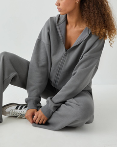 Sudadera con capucha de doble capa con forro polar para mujer, con cremallera, bordado personalizado, de secado rápido y hombros caídos - Product Image 5