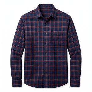 Camisa de Franela a Cuadros de Manga Larga para Hombre, Cuello Camisero, Abotonada, Informal, Color Azul Marino, Etiquetas con Logotipo Personalizado, Poliéster/Algodón - Product Image 3