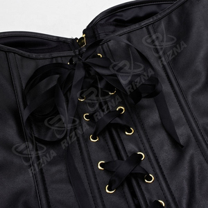 Overbust Firm Daily Use Waist <b>Trimmer</b> Belt Weight Loss Steel Boned <b>Black</b> Satin Leather Silk Corset Adjustable Plain Best Quality - Product Image 5