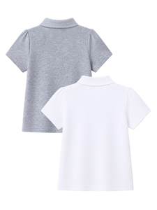 Conjunto de 2 Piezas para Niñas, Camiseta Polo con Mangas Abullonadas, Jersey de Manga Corta, Uniforme Escolar, 100% Algodón - Product Image 3