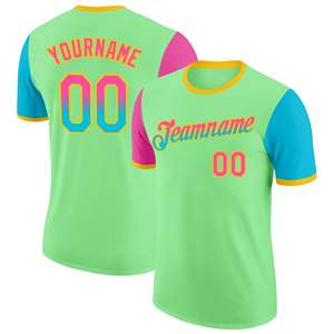 Camiseta de Fútbol Sublimada Personalizada, Degradado Verde, Azul y Rosa, Secado Rápido, Poliéster, Unisex, Cuello Redondo, Manga Corta, Impresión con Nombre del Equipo - Product Image 1