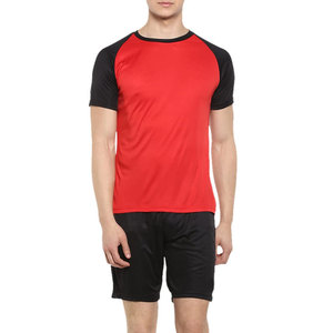 Econex Sports Men's Red Black Color Blocking Casual T-Shirt Shorts <b>Set</b> Quick Dry Knitted 320g Polyester Summer Wear - Product Image 1