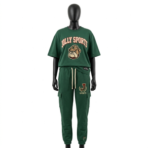 Ensemble de jogging en coton premium 200 GSM, t-shirt et pantalon, vert, coton doux, impression sérigraphique, logo personnalisé, tenue pour femmes - Product Image 3