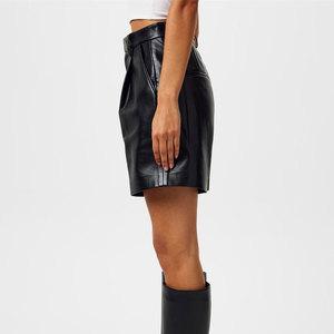 LUXE ATTIRE INDUSTRY Women <b>PU</b> Leather Skorts High Waist Elastic Waist Wide Leg Casual Knitted Loose Fit Custom Logo OEM - Product Image 4