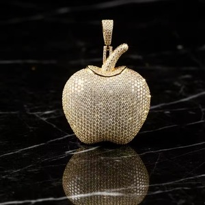 Luxury 18K Gold Filled Moissanite Apple Pendant <b>Micro</b> Pave Round Brilliant Cut Themed Diamond Pendant Fully Iced Out Pendant - Product Image 1