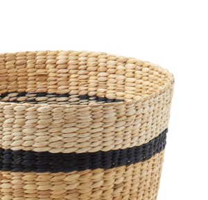 Natural Water Hyacinth <b>Basket</b> <b>with</b> Black Stripe Decorative <b>Storage</b> <b>Basket</b> for <b>Shelf</b> Living Room Bedroom Organization - Product Image 3