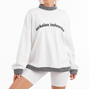 Pull à col montant oversize pour femme en molleton de coton, emballage personnalisé, impression en relief, coupe décontractée, pour tous les jours - Product Image 1