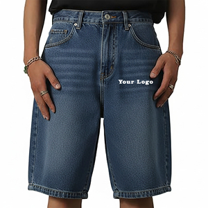 Short en jean vintage sur mesure 100 % coton 14 oz, style streetwear d'été, longueur genou, style hip-hop - Product Image 1