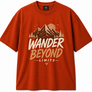 Camiseta de Manga Corta para Hombre Wander Beyond Limits, Color Rojo Óxido, Cuello Redondo, Corte Regular, 100% Algodón, Diseño Estampado en la Parte Delantera, Transpirable - Product Image 1