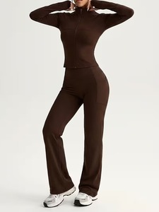 Womens Long Sleeve Thumbhole <b>Zip</b> <b>Up</b> <b>Jacket</b> and High Waisted Flare Yoga Pants Set Gym Workout Athletic Tracksuit 2 Piece Outfits - Product Image 5