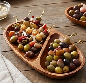 Plateau de service ovale en bois moderne, fait main, design minimaliste, vaisselle en bois massif pour la présentation des aliments et des fruits - Product Image 5