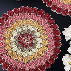 CRYSTAL CRAFT Handmade Pack <b>Silver</b> Beaded <b>Coasters</b> New Design Embroidery Crafts Needlework Decorative Place Mats by glowin - Product Image 5