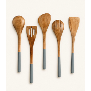 Cucharas de Madera Premium al por Mayor para Cocinar, Juego de Utensilios de Cocina de Madera con Mangos Grises Modernos para el Hogar y Restaurantes - Product Image 3