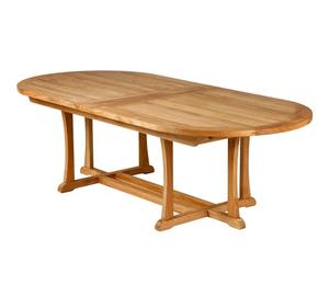 Mesa de Comedor Ovalada Extensible Doble de Madera de Teca Sólida para Uso en Exteriores, Hoteles, Hospitales y Patios - Product Image 1